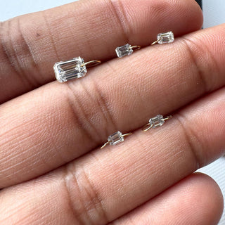 14k Gold Drilled Lab Grown Emerald Cut Diamond Connectors Loose Floating Diamond Jewelry VVS/EF 3mm To 7mm Drilled Cut