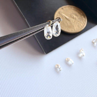 14k Solid Gold Lab Made Diamond Briolette Connector Charms: Clear White CVD Diamond Charm Pendant For Earrings Necklace, LG65