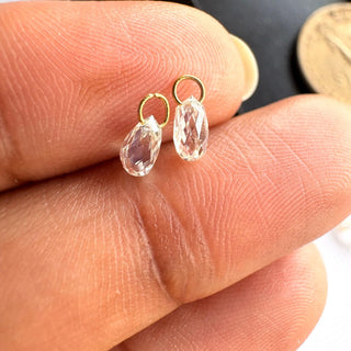 14k Solid Gold Lab Made Diamond Briolette Connector Charms: Clear White CVD Diamond Charm Pendant For Earrings Necklace, LG65