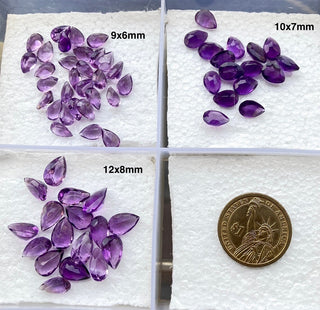 6 Pieces/4 Pieces 9x6mm/10x8mm/12x8mm Natural Amethyst Pear Shaped Faceted Loose Cut Gemstones BB395