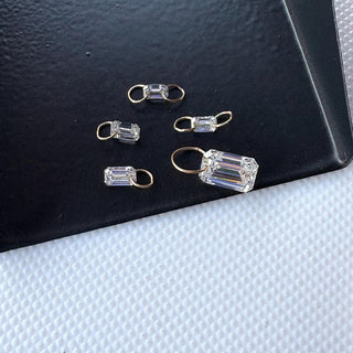 14k Gold Drilled Lab Grown Emerald Cut Diamond Connectors Loose Floating Diamond Jewelry VVS/EF 3mm To 7mm Drilled Cut