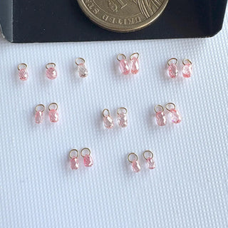 14k Gold Lab Made Diamond Briolette Connector Charms: Clear Pink CVD Diamond Charm Pendant For Earrings Necklace, LG63