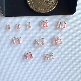 14k Gold Lab Made Diamond Briolette Connector Charms: Clear Pink CVD Diamond Charm Pendant For Earrings Necklace, LG63