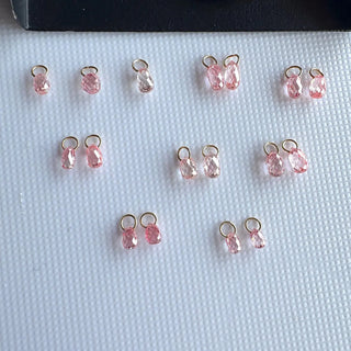 14k Gold Lab Made Diamond Briolette Connector Charms: Clear Pink CVD Diamond Charm Pendant For Earrings Necklace, LG63