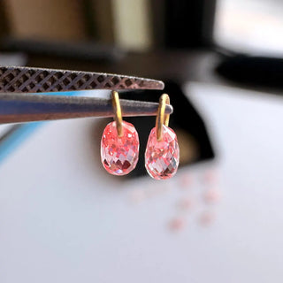 14k Gold Lab Made Diamond Briolette Connector Charms: Clear Pink CVD Diamond Charm Pendant For Earrings Necklace, LG63