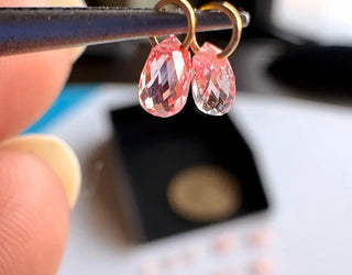 14k Gold Lab Made Diamond Briolette Connector Charms: Clear Pink CVD Diamond Charm Pendant For Earrings Necklace, LG63