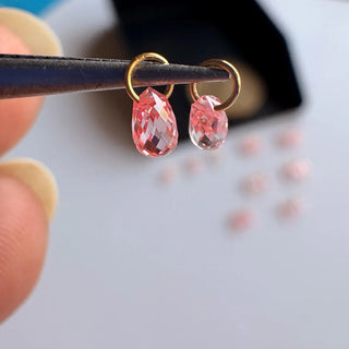14k Gold Lab Made Diamond Briolette Connector Charms: Clear Pink CVD Diamond Charm Pendant For Earrings Necklace, LG63