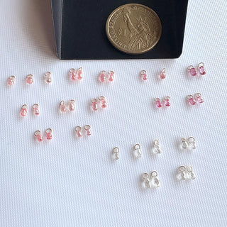14k Gold Lab Made Diamond Briolette Connector Charms: Clear Pink CVD Diamond Charm Pendant For Earrings Necklace, LG63