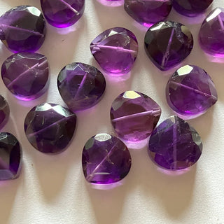 4 Pieces 12mm Natural Amethyst Faceted Heart Shaped Straight Drilled Loose Cut Gemstones BB415