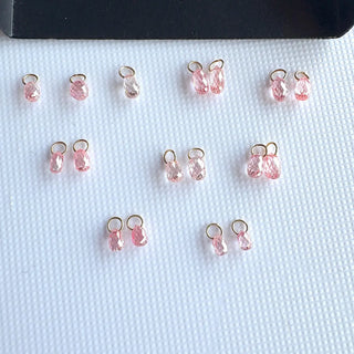 14k Gold Lab Made Diamond Briolette Connector Charms: Clear Pink CVD Diamond Charm Pendant For Earrings Necklace, LG63