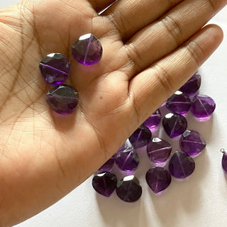 4 Pieces 12mm Natural Amethyst Faceted Heart Shaped Straight Drilled Loose Cut Gemstones BB415