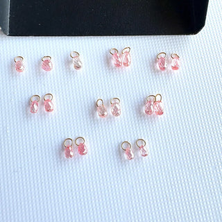 14k Gold Lab Made Diamond Briolette Connector Charms: Clear Pink CVD Diamond Charm Pendant For Earrings Necklace, LG63