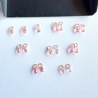 14k Gold Lab Made Diamond Briolette Connector Charms: Clear Pink CVD Diamond Charm Pendant For Earrings Necklace, LG63