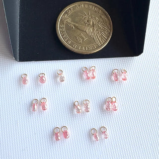 14k Gold Lab Made Diamond Briolette Connector Charms: Clear Pink CVD Diamond Charm Pendant For Earrings Necklace, LG63