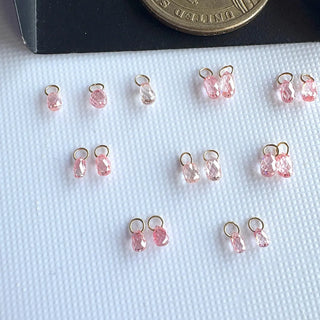 14k Gold Lab Made Diamond Briolette Connector Charms: Clear Pink CVD Diamond Charm Pendant For Earrings Necklace, LG63