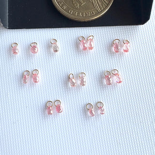 14k Gold Lab Made Diamond Briolette Connector Charms: Clear Pink CVD Diamond Charm Pendant For Earrings Necklace, LG63