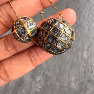 1 Piece Handmade 14mm/20mm Natural Black Diamond Slice Ball Beads, 22KT Gold Plated Large Hole Diamond Bead, Chain It And Wear It, DDS540