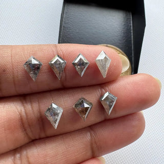 7.5mm to 8.5mm Clear Black Salt And Pepper Fancy Kite/Shield Shaped Rose Cut Diamond Loose, Faceted Rose Cut Diamond For Ring, DDS814/1-7