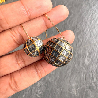 1 Piece Handmade 14mm/20mm Natural Black Diamond Slice Ball Beads, 22KT Gold Plated Large Hole Diamond Bead, Chain It And Wear It, DDS540