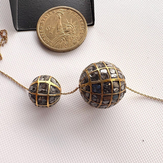 1 Piece Handmade 14mm/20mm Natural Black Diamond Slice Ball Beads, 22KT Gold Plated Large Hole Diamond Bead, Chain It And Wear It, DDS540