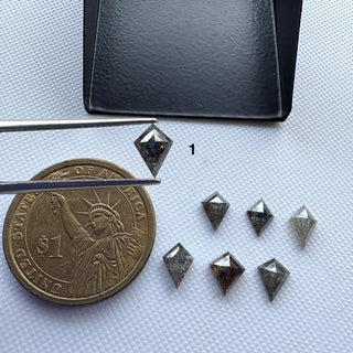 7.5mm to 8.5mm Clear Black Salt And Pepper Fancy Kite/Shield Shaped Rose Cut Diamond Loose, Faceted Rose Cut Diamond For Ring, DDS814/1-7