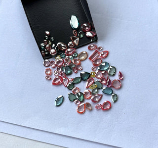 5 Pieces Pink Blue Rose Cut Lab Grown Diamond Loose, Flat Back Diamond slices (4-5mm/5-8mm) Drilled/Undrilled, LG51