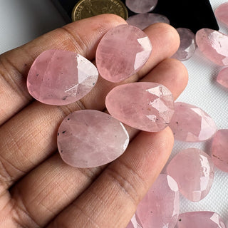 6 Pieces 14mm To 17mm Each Rose Quartz Pink Color Rose Cut Flat Loose Cabochons, Natural Rose Quartz Rose Cut Gemstones loose, RS24