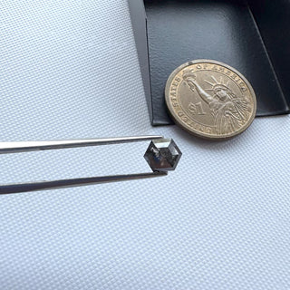 1.18CTW/7.1mm Clear Black Salt And Pepper Hexagon/Shield Shaped Rose Cut Loose Diamond, Faceted Rose Cut Diamond For Ring, DDS778/12