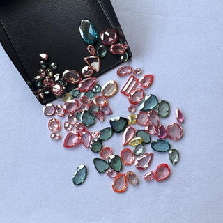 5 Pieces Pink Blue Rose Cut Lab Grown Diamond Loose, Flat Back Diamond slices (4-5mm/5-8mm) Drilled/Undrilled, LG51