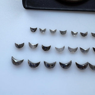 2 Pieces 3mm/4mm/5mm Black Salt and Pepper Half Crescent Moon Rose Cut Diamond Loose Cabochon, Calibrated Moon Shape Diamond, DDS680/40