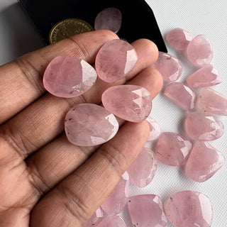 6 Pieces 14mm To 17mm Each Rose Quartz Pink Color Rose Cut Flat Loose Cabochons, Natural Rose Quartz Rose Cut Gemstones loose, RS24