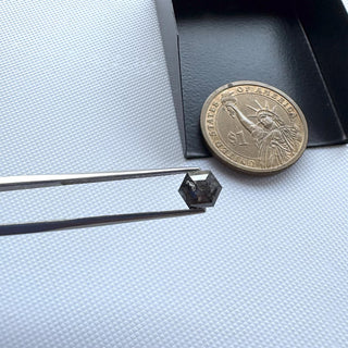 1.18CTW/7.1mm Clear Black Salt And Pepper Hexagon/Shield Shaped Rose Cut Loose Diamond, Faceted Rose Cut Diamond For Ring, DDS778/12