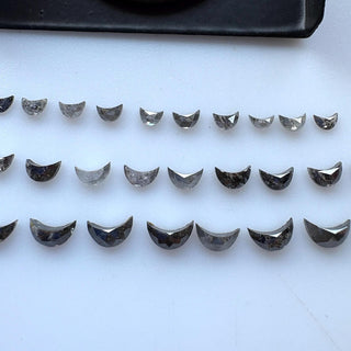 2 Pieces 3mm/4mm/5mm Black Salt and Pepper Half Crescent Moon Rose Cut Diamond Loose Cabochon, Calibrated Moon Shape Diamond, DDS680/40