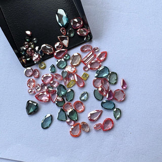 5 Pieces Pink Blue Rose Cut Lab Grown Diamond Loose, Flat Back Diamond slices (4-5mm/5-8mm) Drilled/Undrilled, LG51