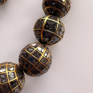 1 Piece Handmade 14mm/20mm Natural Black Diamond Slice Ball Beads, 22KT Gold Plated Large Hole Diamond Bead, Chain It And Wear It, DDS540