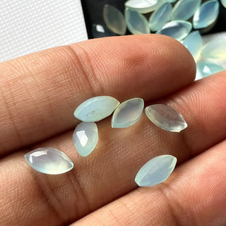 11 Pieces 8x4mm Aqua Chalcedony Marquise Shaped Faceted Rose Cut Loose Gemstones, Flat Back Faceted Marquise Blue Chalcedony, SKU-C7
