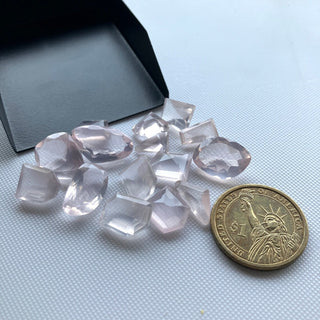 Set of 22 Pieces 10mm To 19mm Rose Quartz Step Cut Mixed Shaped Faceted Loose Gemstones For Making Jewelry, Natural Rose Quartz, GDS2274/12