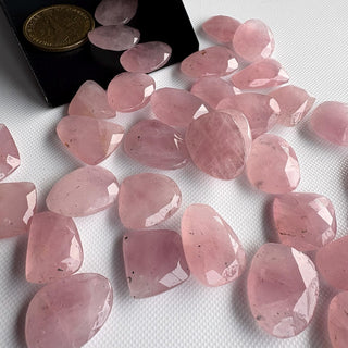 6 Pieces 14mm To 17mm Each Rose Quartz Pink Color Rose Cut Flat Loose Cabochons, Natural Rose Quartz Rose Cut Gemstones loose, RS24