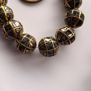 1 Piece Handmade 14mm/20mm Natural Black Diamond Slice Ball Beads, 22KT Gold Plated Large Hole Diamond Bead, Chain It And Wear It, DDS540