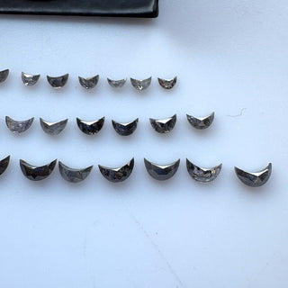 2 Pieces 3mm/4mm/5mm Black Salt and Pepper Half Crescent Moon Rose Cut Diamond Loose Cabochon, Calibrated Moon Shape Diamond, DDS680/40