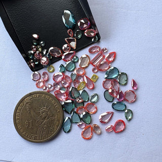 5 Pieces Pink Blue Rose Cut Lab Grown Diamond Loose, Flat Back Diamond slices (4-5mm/5-8mm) Drilled/Undrilled, LG51