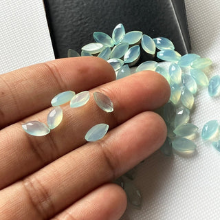 11 Pieces 8x4mm Aqua Chalcedony Marquise Shaped Faceted Rose Cut Loose Gemstones, Flat Back Faceted Marquise Blue Chalcedony, SKU-C7