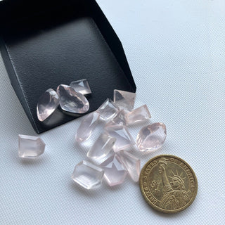 Set of 22 Pieces 10mm To 19mm Rose Quartz Step Cut Mixed Shaped Faceted Loose Gemstones For Making Jewelry, Natural Rose Quartz, GDS2274/12