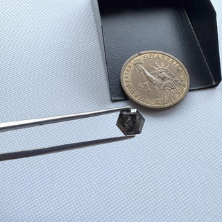 1.18CTW/7.1mm Clear Black Salt And Pepper Hexagon/Shield Shaped Rose Cut Loose Diamond, Faceted Rose Cut Diamond For Ring, DDS778/12