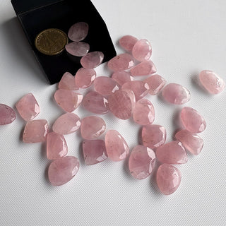 6 Pieces 14mm To 17mm Each Rose Quartz Pink Color Rose Cut Flat Loose Cabochons, Natural Rose Quartz Rose Cut Gemstones loose, RS24