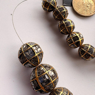 1 Piece Handmade 14mm/20mm Natural Black Diamond Slice Ball Beads, 22KT Gold Plated Large Hole Diamond Bead, Chain It And Wear It, DDS540