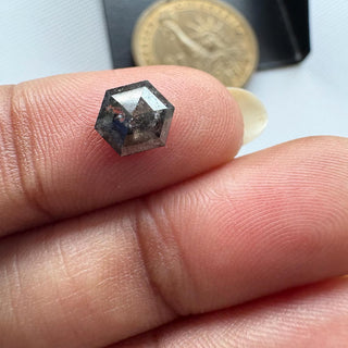 1.18CTW/7.1mm Clear Black Salt And Pepper Hexagon/Shield Shaped Rose Cut Loose Diamond, Faceted Rose Cut Diamond For Ring, DDS778/12