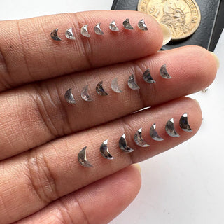 2 Pieces 3mm/4mm/5mm Black Salt and Pepper Half Crescent Moon Rose Cut Diamond Loose Cabochon, Calibrated Moon Shape Diamond, DDS680/40