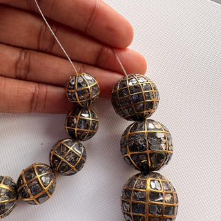 1 Piece Handmade 14mm/20mm Natural Black Diamond Slice Ball Beads, 22KT Gold Plated Large Hole Diamond Bead, Chain It And Wear It, DDS540