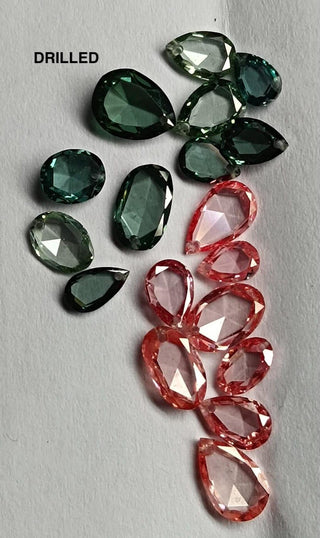 5 Pieces Pink Blue Rose Cut Lab Grown Diamond Loose, Flat Back Diamond slices (4-5mm/5-8mm) Drilled/Undrilled, LG51